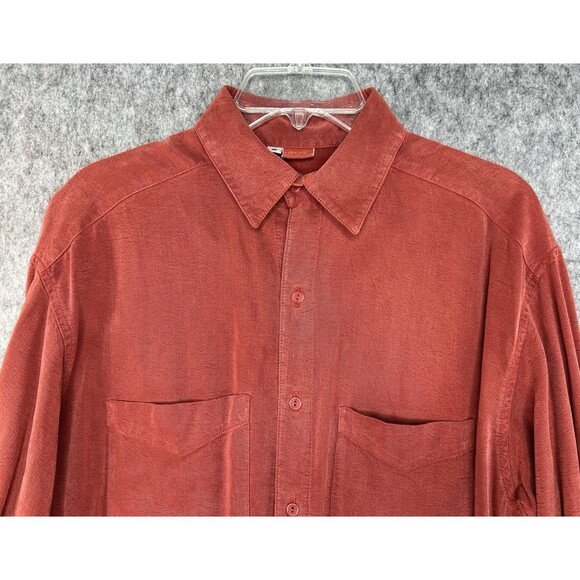 Vtg Tianello Shirt Men’s Small Red Long Sleeve Tencel Baggy Made in USA - Picture 4 of 11